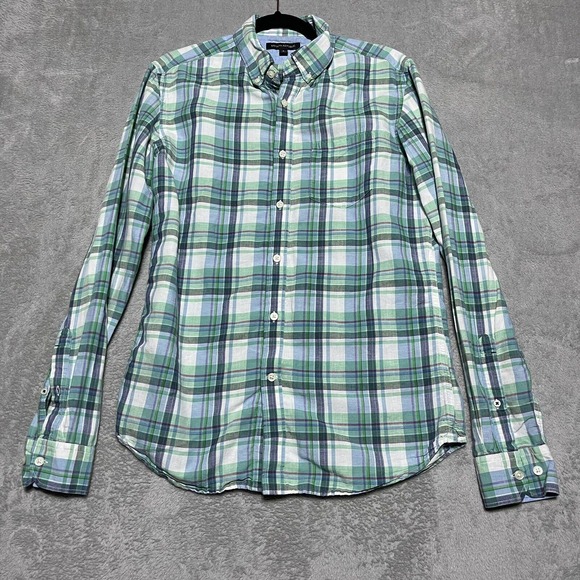 Banana Republic‎ Shirt Mens Small Plaid Linen Blend Button Up Long Sleeve - Picture 1 of 7